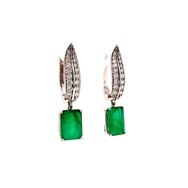 Diamond Emerald Earrings 4.74 TCW 14 Karat White Gold Certified For Sale - Image 12 of 12