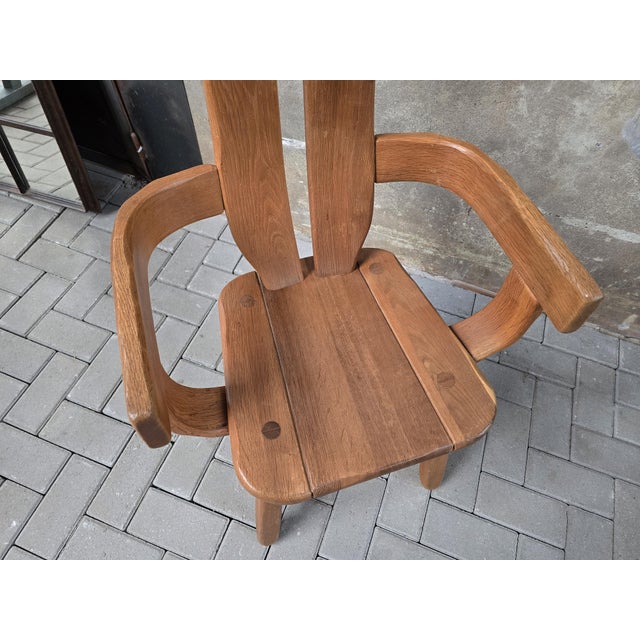 Brown Vintage Brutalist Dining Chair in Oak by De Puydt, Belgium, 1970s For Sale - Image 8 of 16