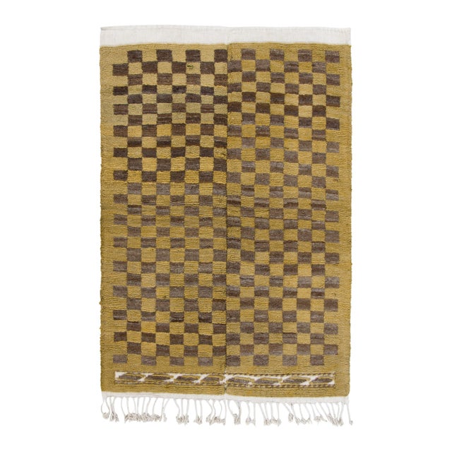 1950s Vintage Tulu Rug in Gold, Brown & White Geometric Pattern For Sale In New York - Image 6 of 6