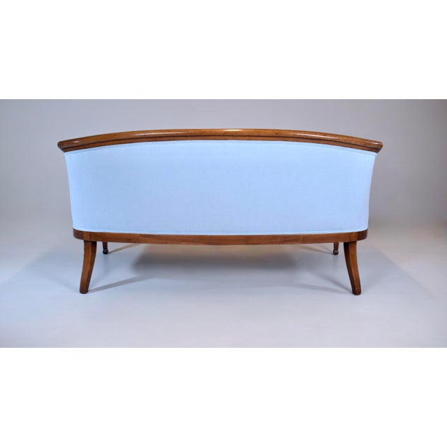 French Directoire Style Sofa, Hand Carved Cherry, Light Blue For Sale - Image 10 of 18
