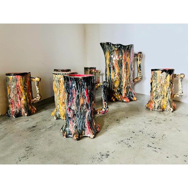 Vintage Faux Bois Majolica Pitcher & Mug Set- 7 Pieces For Sale - Image 13 of 13