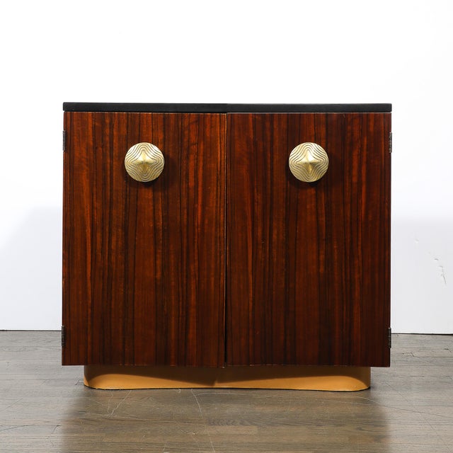 Art Deco Brass Pulls & Leather Wrapped Base Paldao Wood Cabinet by Gilbert Rohde For Sale - Image 12 of 15