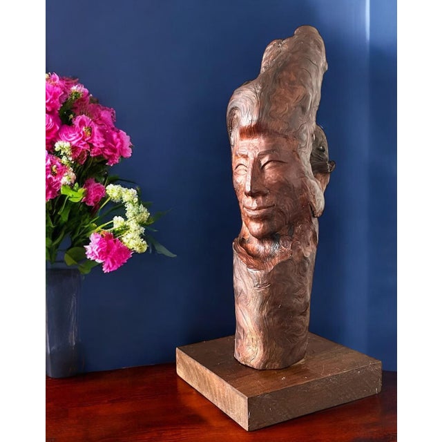 Wood Vintage Hand Carved Burl Wood Abstract Female Figure For Sale - Image 7 of 10