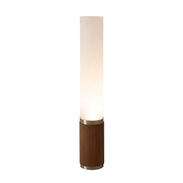 Nova Tambo Cylindro Accent Table Lamp - Dark Walnut, Weathered Brass, Frosted Acrylic, Dimmer Switch, 29" For Sale - Image 4 of 8
