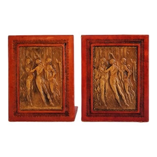 Vintage Embossed Leather Bookends For Sale