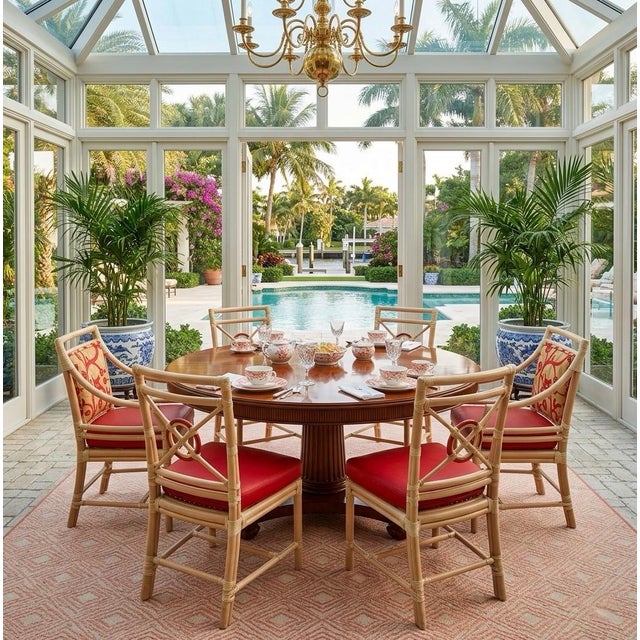 Set of Six McGuire Bamboo Target Back Dining Chairs For Sale In West Palm - Image 6 of 11