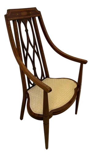 Antique Victorian Inlaid Mahogany Armchair, 1890
