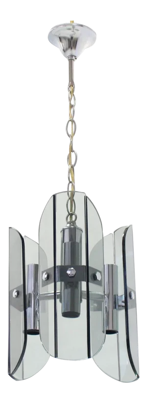 Veca Smoked Glass Chrome Light Fixture Pendant Chandelier