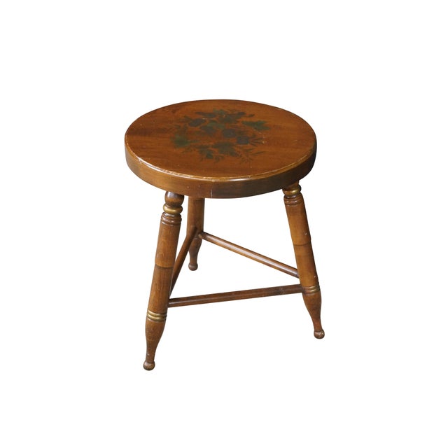 Authentic vintage L. Hitchcock maple cricket stool. Features a thick, solid circular seat adorned with the brand’s...