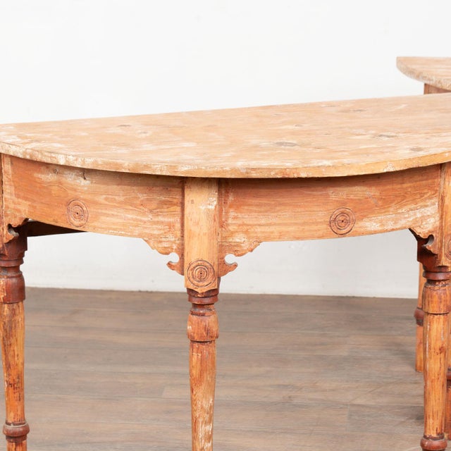 Late 19th Century Original Painted Swedish Pair of Demi Lune Console Tables For Sale - Image 6 of 14