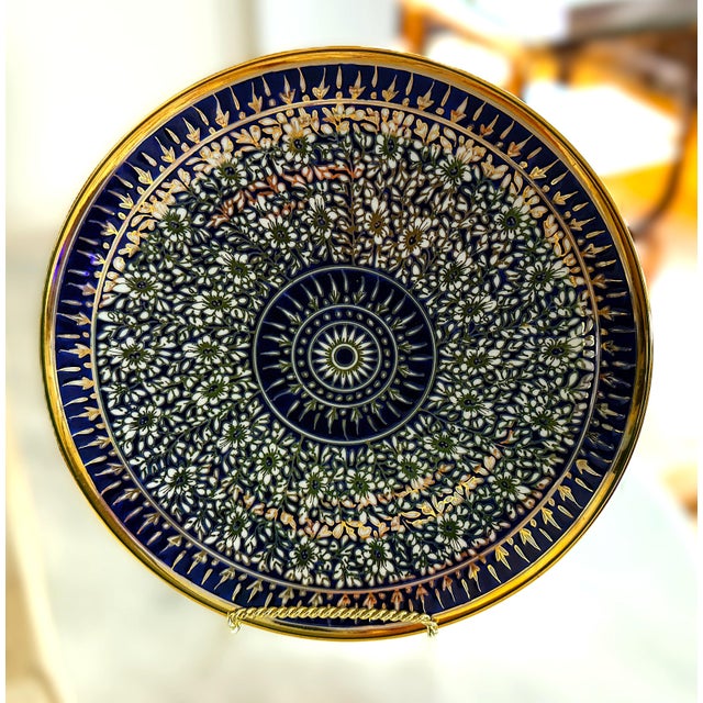 Hand-Painted Thai Porcelain Plate – Ornate Floral Mandala Design in Cobalt and Gold Exquisite hand-painted porcelain plate...