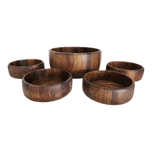 1970s Japanese Oak Salad Bowls, Set of 5 Pieces