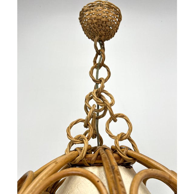 Tan Bamboo & Rattan Pendant Lamp by Louis Sognot, France, 1960s For Sale - Image 8 of 10