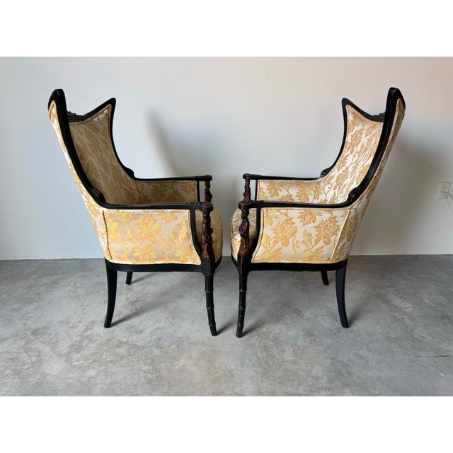 Chinoiserie 1960's Hollywood Regency Palm Beach - Style Chinoiserie Pagoda Wingback Chairs – A Pair For Sale - Image 3 of 12