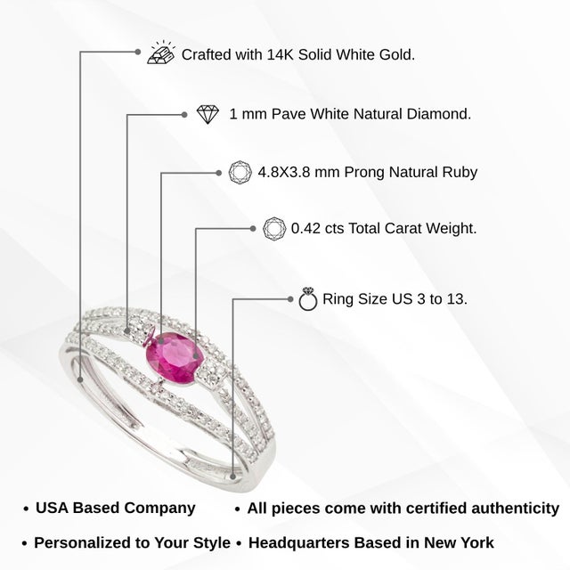 Natural Ruby & Diamond Split Shank Bypass Ring Size 4 in 14k White Gold For Sale - Image 12 of 16