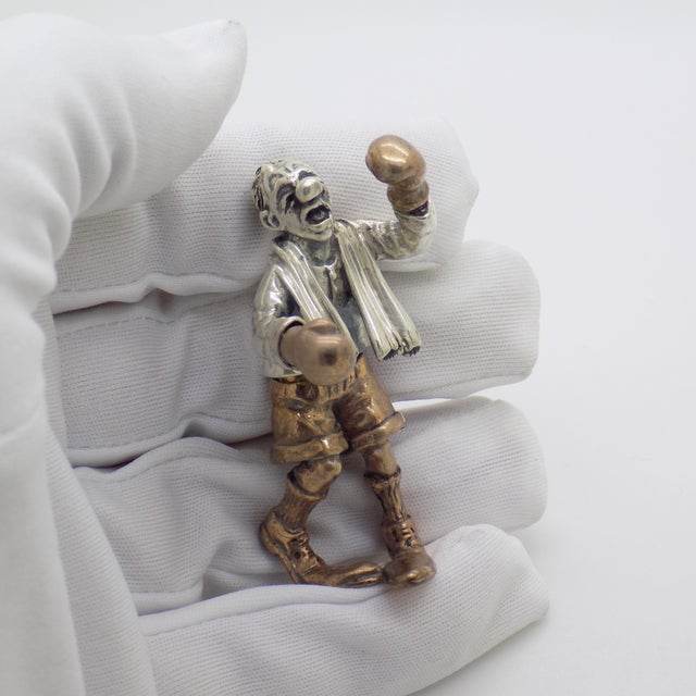 Rare vintage silver and brass figurine depicting a boxer clown, created by the prestigious silversmith manufacture angini...
