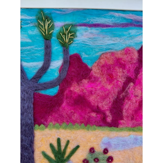 Hot Pink Contemporary Fiber Art Joshua Tree Desert Landscape Set With Haiku by Paula Darnell For Sale - Image 8 of 10