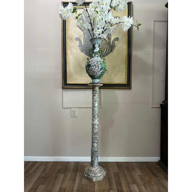 Neoclassical Antique Carved Marble Pedestal Column Stand For Sale - Image 3 of 10
