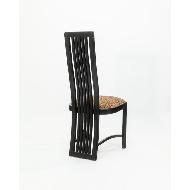 1980s Set of 8 Liberty Postmodern Black Lacquered High Dining Chairs With Knoll Fabric For Sale - Image 5 of 10