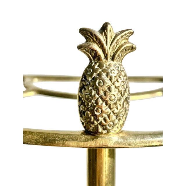 Vintage Cast Brass Demi Lune Umbrella Stick Stand With Pineapple Finials For Sale - Image 11 of 17