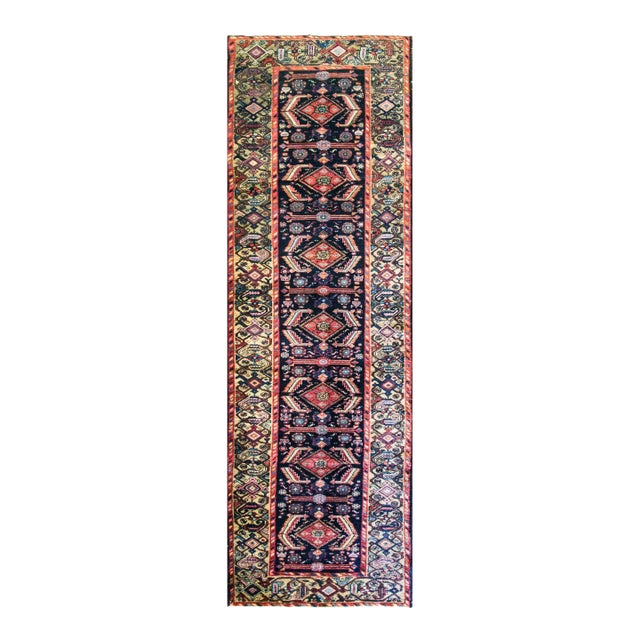 Antique Oriental Runner Persian Bakhtiari , Green Border 3'3" X 10'9", For Sale