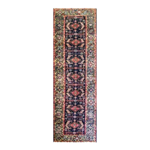Antique Oriental Runner Persian Bakhtiari , Green Border 3'3" X 10'9",