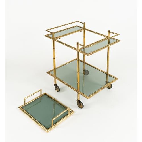 Mid-Century Serving Bar Cart in Brass and Glass in the style of Maison Baguès, Italy, 1960s For Sale - Image 11 of 16