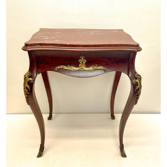 Louis XV Empire French Side Table with Marble Top, 1950s