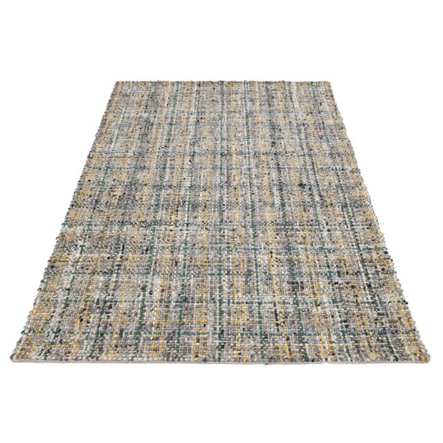 This beautiful Felt hand-woven wool rug is part of our Westport Collection. It has a gray field and a yellow and green...