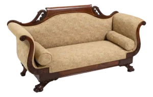 Antique American Empire Mahogany Settee With Scrolled Arms and Claw Feet