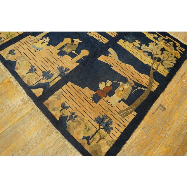 1920s Blue Navy Scene Pictorial Antique Peking Rug 4' 10'' X 8' 6'' Handknotted Wool Carpet For Sale - Image 4 of 8