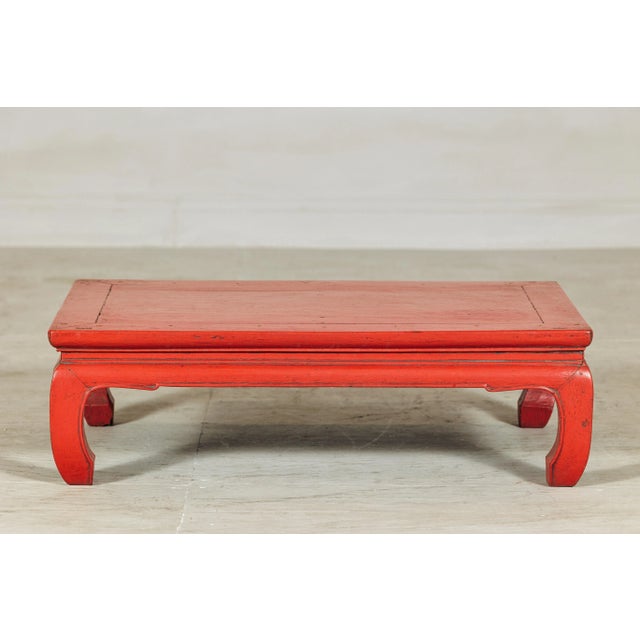 Vintage Chinese Low Red Lacquer Coffee Table with Curved Legs For Sale - Image 9 of 11