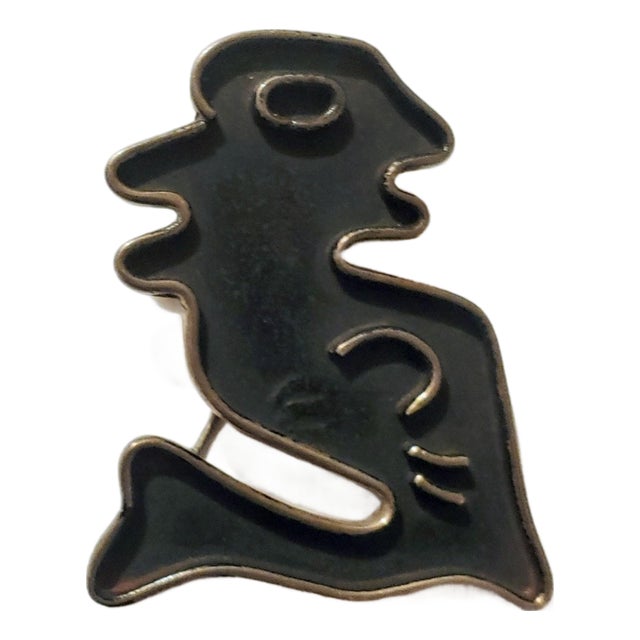 Vintage Sterling Modernist Abstract Figural Brooch Signed Cortes Mexico For Sale