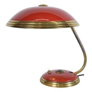 Mid-Century Modern Industrial Brass Enamel Table Lamp from Helo Leuchten, 1950s For Sale
