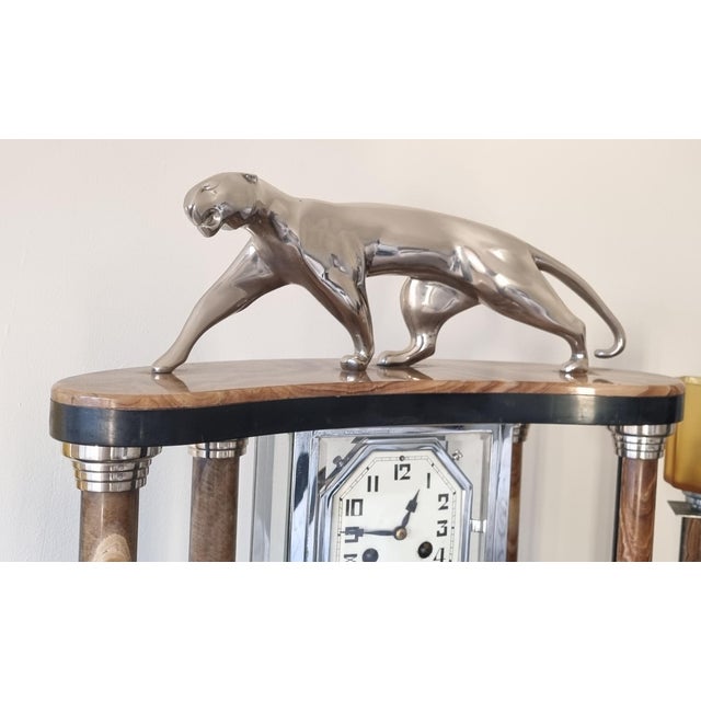 Art Deco Cubist Clock with Bronze Panther and Lamps from Decoux, 1930s, Set of 3 For Sale - Image 4 of 11