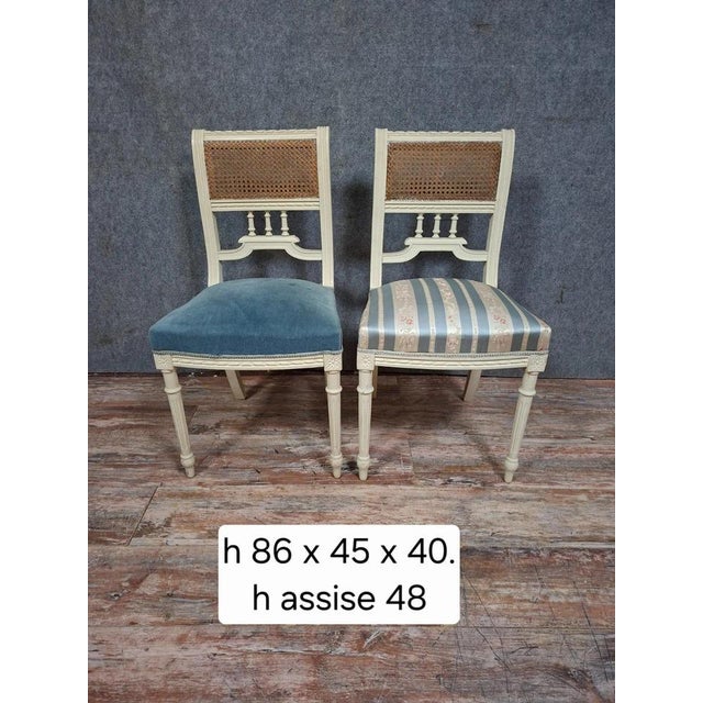 Charming pair of louis xvi style chairs, elegant and easy to integrate into any type of interior. their painted wooden...