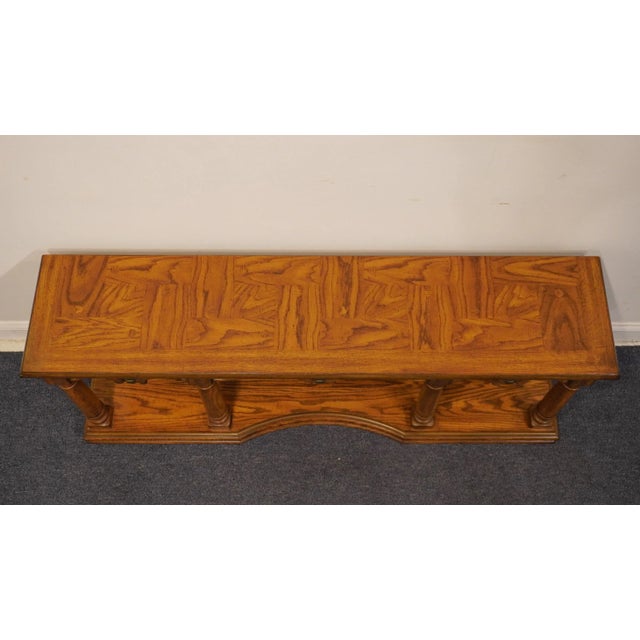 Gordon Furniture Co. Gordon's Furniture Banded Walnut Rustic European Style 64" Sofa / Console Table W. Wheat Motif 5719 For Sale - Image 4 of 10