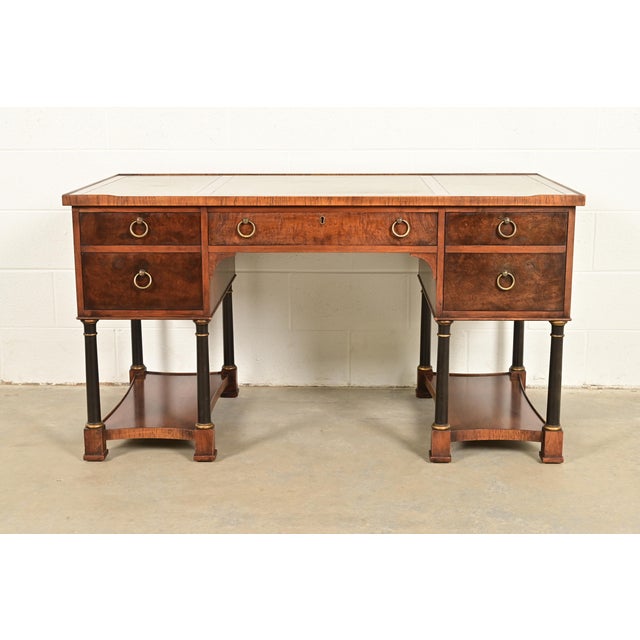 Hekman Furniture French Empire Burled Walnut Leather Top Desk, Circa 1960s For Sale - Image 13 of 13