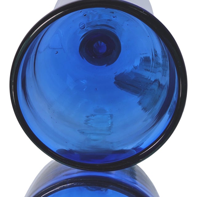 Late 20th Century Mexican Hand-Blown Cobalt Blue Wine Goblets With Aqua Stems 8" - Set of Six For Sale - Image 9 of 15