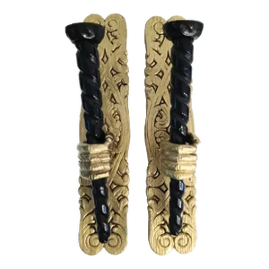 Vintage Carved Wood Hand Holding Candle Stick Gold Black Wall Decor- a Pair