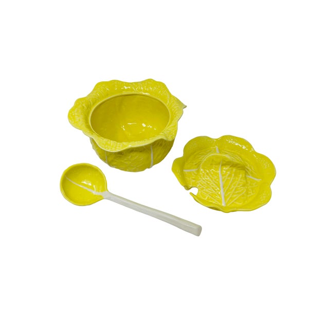 Vintage Secla Majolica Yellow Cabbage Soup Tureen With Lid and Ladle