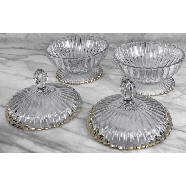 1960s Vintage Hollywood Regency Scalloped Glass Lidded Candy Dish - A Pair For Sale - Image 5 of 9