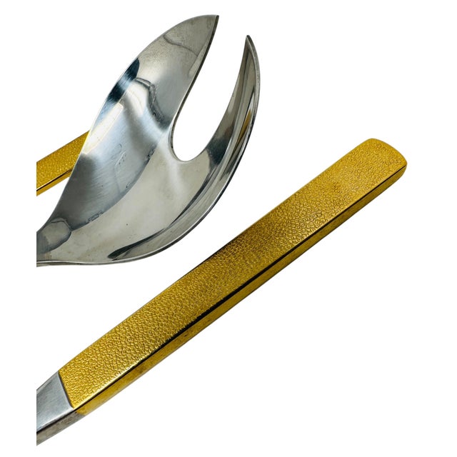 Gold MCM Harvest Gold Flatware, 65pc Solair West Germany Service for 8, Textured Gold Retro Silverware, Forged Stainless Steel, Rare Hosting Set For Sale - Image 8 of 12