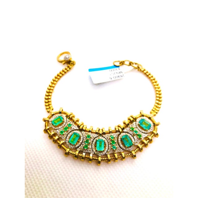 Bochic “Vintage Retro” Natural Emeralds & Diamonds Set In 18K Gold & Silver For Sale - Image 10 of 16