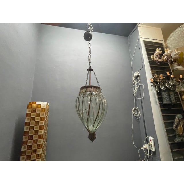 Wrought Iron and Murano Glass Light Pendant, 1950s For Sale - Image 12 of 18