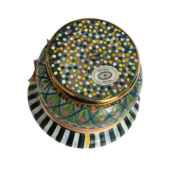 Green Vintage MacKenzie-Childs Circus Tulips Hand Blown/Hand Painted Glass Bowl-Retired For Sale - Image 8 of 8