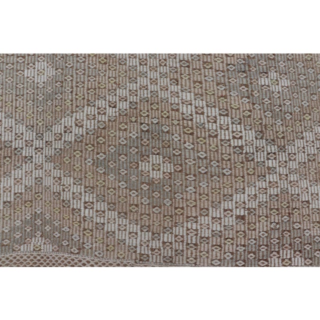 Turkish Kilim Gallery Runner With Ivory and Taupe Geometric Patten 6'4 X 11' For Sale - Image 4 of 10