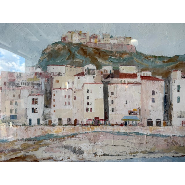 1968 Franco Scuderi Italian Mediterranean Coastal Cityscape Landscape Oil on Plywood Painting, Signed & Framed For Sale In Miami - Image 6 of 16