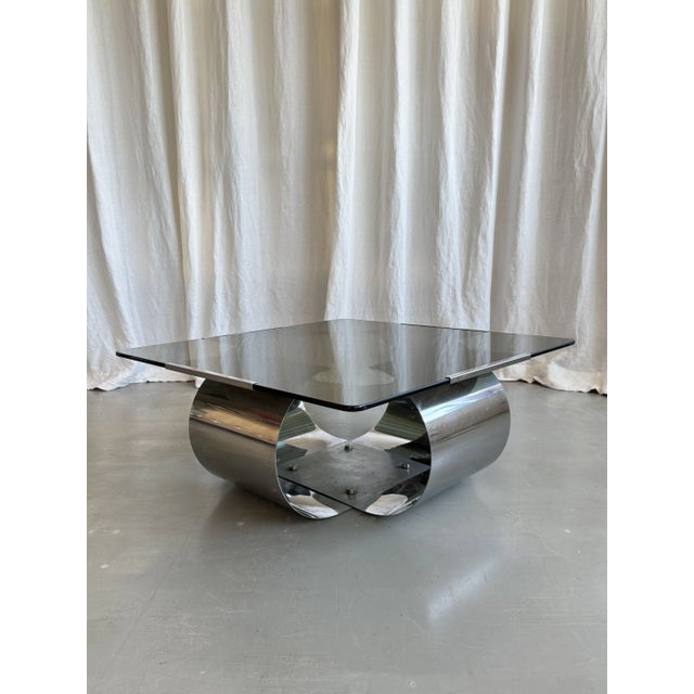Mid-Century Modern Stainless Steel and Smoked Glass Coffee Table by Francois Monnet for Kappa, 1970s For Sale - Image 16 of 16