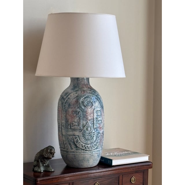Mid-Century Modern Aztec-Inspired Ceramic Table Lamp For Sale - Image 17 of 17